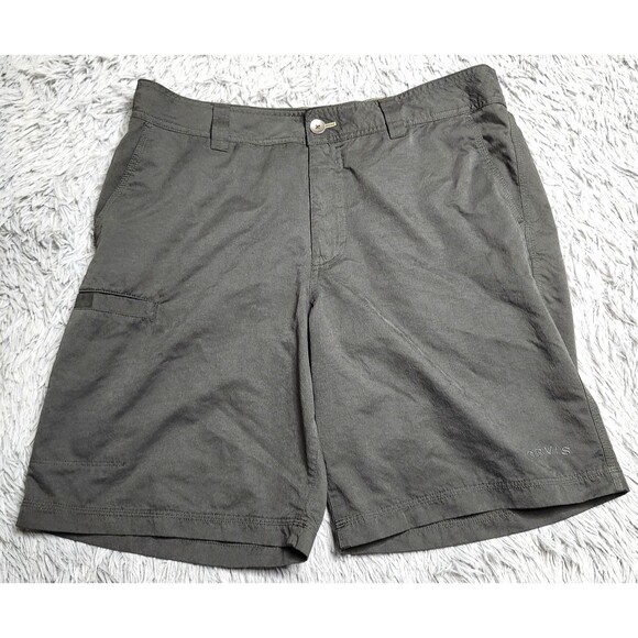 Orvis Shorts Mens 36 Green Gray Performance Outdoor Quick Dry Cargo Pockets Golf - Picture 1 of 12